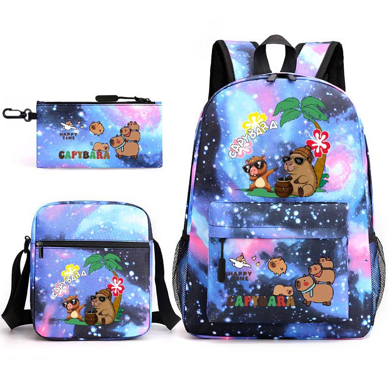 New Kapibara Student School Bag Fashion Popular Backpack Shoulder Bag Pencil Bag Three-piece Set