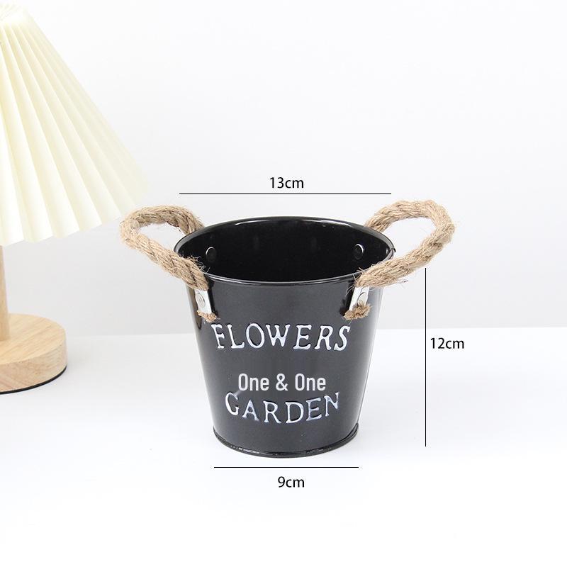 Colorful Tin Flower Pot with Hemp Rope - Iron Art Planter for Succulents - Decorative Desktop Storage Bucket