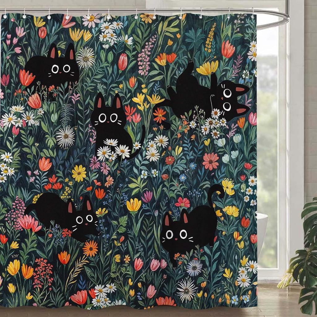 Забавная японская кошка Занавеска для душа Милая Забавная Крутая Кошка Монстр Акула Занавески для душа для ванной Винтажные Океанские волны Аниме Детские