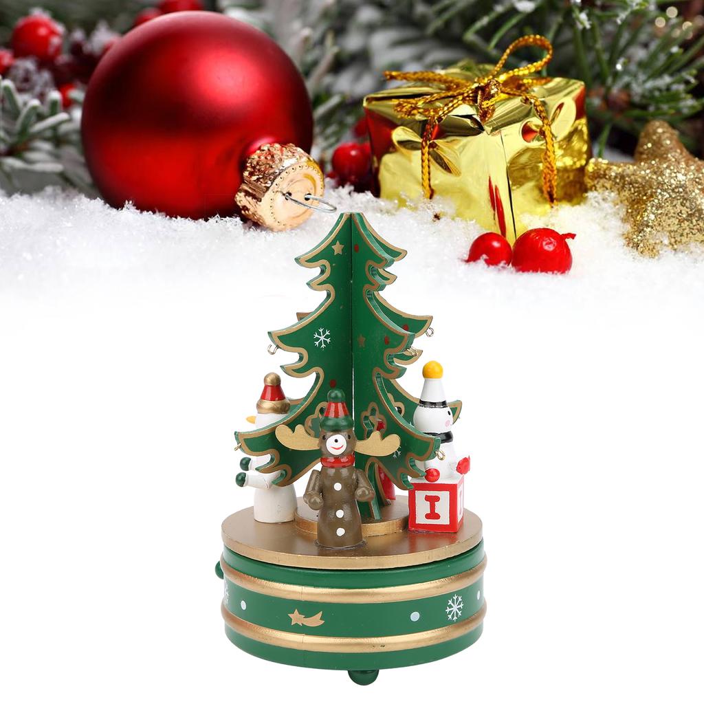 Christmas Music Box Wood Christmas Musical Box Xmas Decoration Gifts for KidGreen