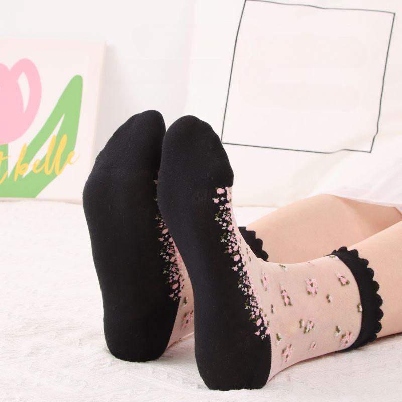 2 пары женских летних цветочных тонких прозрачных эластичных дышащих хлопковых носков