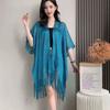 Women Shawl Tassel Long And Wide Solid Color Thin See-through Sunscreen Breathable Hollow Out Women Scarf Clothes Accessory
