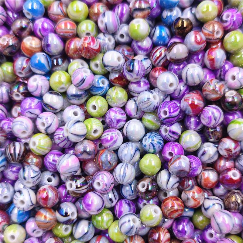 50Pcs/Bag 8/10/12/14mm Stripe AB Color Acrylic Loose Beads DIY For Jewelry Making Bracelet Necklace Crafted Accessories
