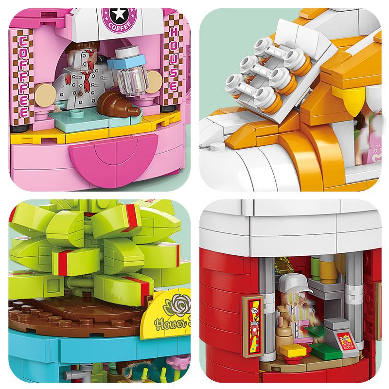 8 Стилей Мини Уличный Вид Городская Архитектура Строительные Блоки Магазин Закусок Магазин Дом Модель Кирпичики Пазл Замок Игрушки для Детей