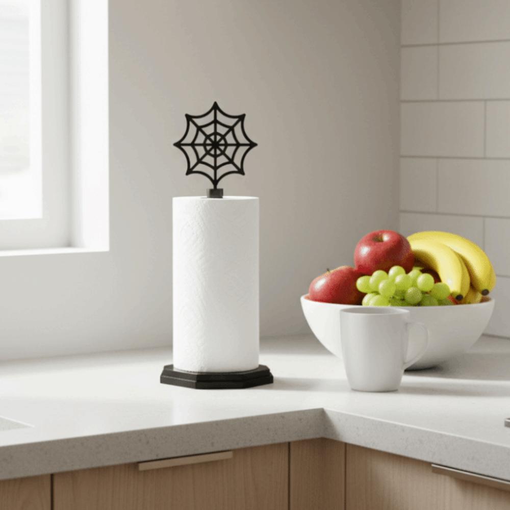 Countertop Spider Web Paper Rack Wooden Gothic Roll Dispenser Halloween Towel Holder Dining