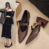 French Retro Soft Leather with Mary Jane Shoes for Women's 2025 Spring New High Heels Thick Heel Versatile Pointed Single Shoes