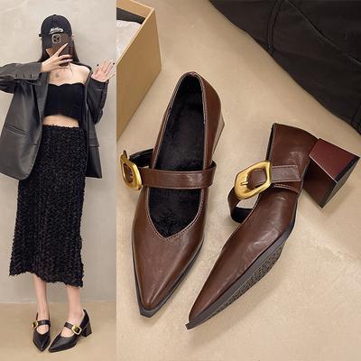 Французские ретро туфли Мэри Джейн из мягкой кожи для женщин, весна 2025, новые туфли на высоком каблуке, толстый каблук, универсальные остроносые одинарные туфли