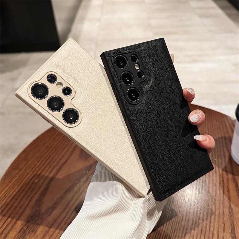 Luxury PU Leather Pattern Camera Protection Phone Case For Samsung Galaxy S25 S24 S23 S22 S21 Ultra Plus Matte Shockproof Cover