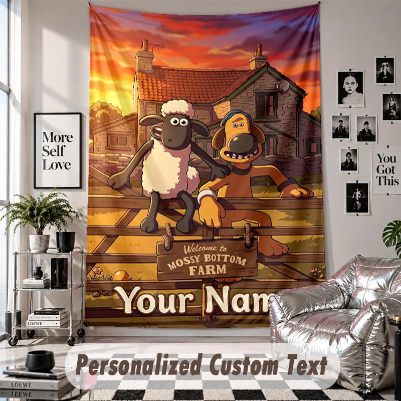 Custom Tapestry Wall Hanging, Wallace & Gromit Personalized Name Text Home Wall Decor