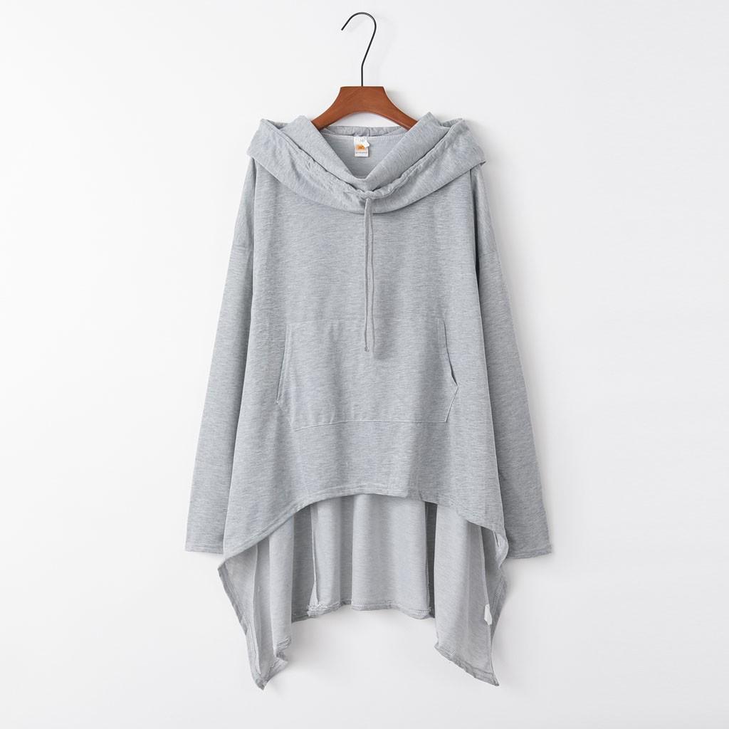 Women's Spring and Autumn Long Hooded Sweatshirt Casual Loose Solid Colour Plus Size Tops