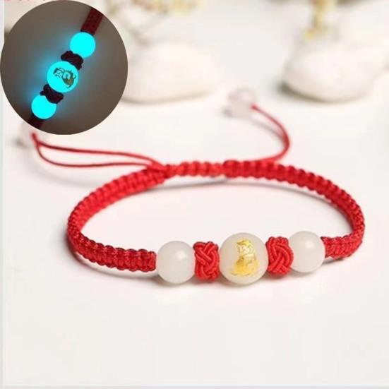 Браслет на удачу в год змеи из красной веревки, плетеная цепочка на руку, светящийся камень, регулируемый, плетеный вручную, браслет на запястье в год змеи, подарочный браслет на новый год
