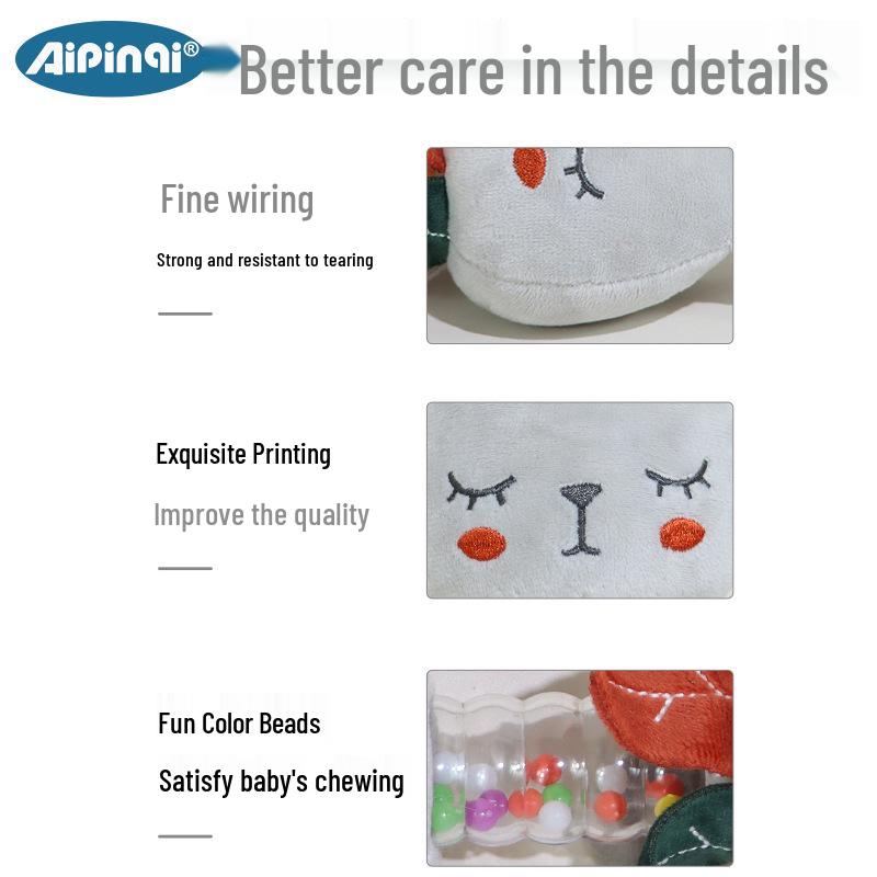 Успокаивающая плюшевая кукла Aipinqi для малышей с цветными бусинами и ручным колокольчиком, для возраста 0-1 год.