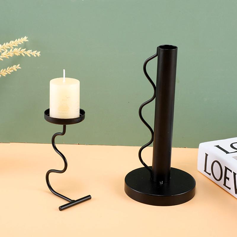 Iron Art Solid Color Desktop Candle Holder Unique Handicrafts Ornaments Gift Living Room Candlestick Decorative Home Decoration