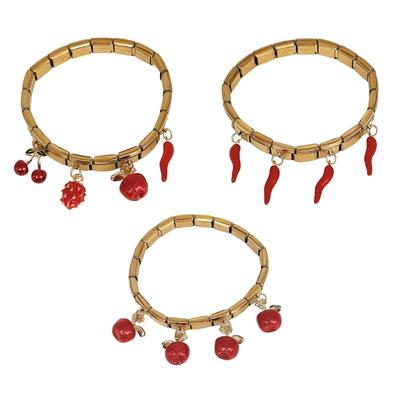 Красочный браслет-подвеска с подвесками в виде яблок и перца чили, браслет-манжета из нержавеющей стали для женщин и девушек, модный аксессуар