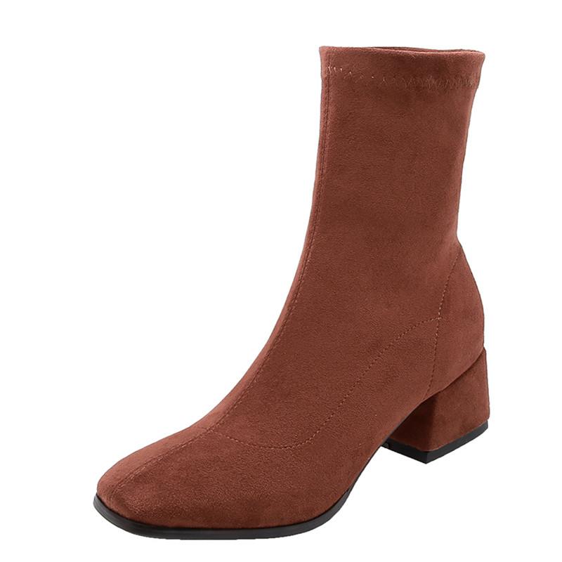 Мода Новая Женская Обувь Высокие Каблуки Слипоны Ботильоны Зимние Эластичные Носки Ботильоны Элегантные Квадратные Высокие Каблуки Обувь Женская Большой Размер 32-43