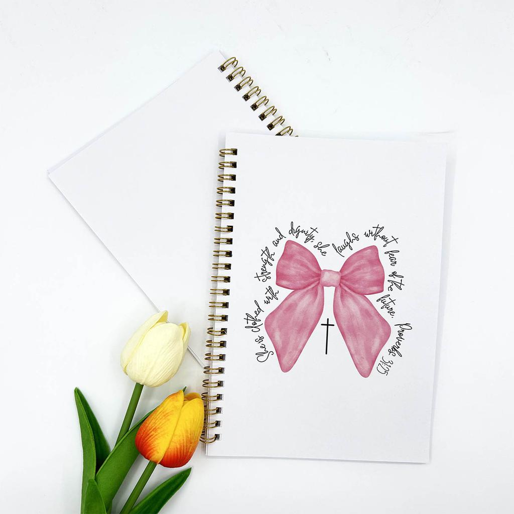 Strength And Notebook Journal, Bow Notebook Journal, Gift For Women, Bible Journal, Preppy Gift, Spiral Notebook