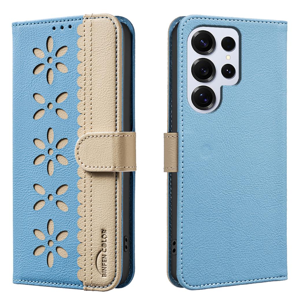 For Samsung Galaxy S24 Ultra Leather Case BINFEN COLOR BF36 Floral Pattern Phone Cover RFID Blocking Wallet Stand