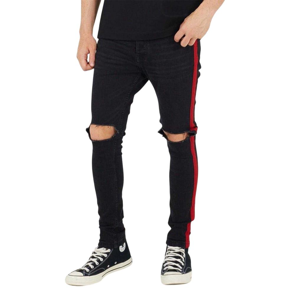 Brave Soul Mens Denim Contrast Striped Side Seams Jeans