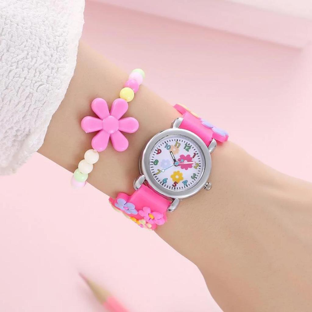 Cute and Creative Flower Shaped Children's Quartz Watch, Bracelet Necklace Set, Girls' Accessories, Christmas and New Year Gifts