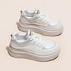 Casual Leather Shoes Women's Autumn and Winter New Thick-soled Heightening Casual Sneakers Flat-heeled Travel Pumps Women