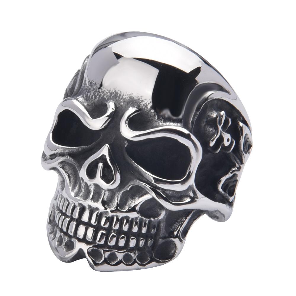 Stainless Steel Skull Men's Punk Ring - European & American Hand-Polished Jewelry