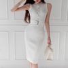 Fashion Temperament Lace-up Sleeveless Summer Knit Wrap Hip Sexy Dress