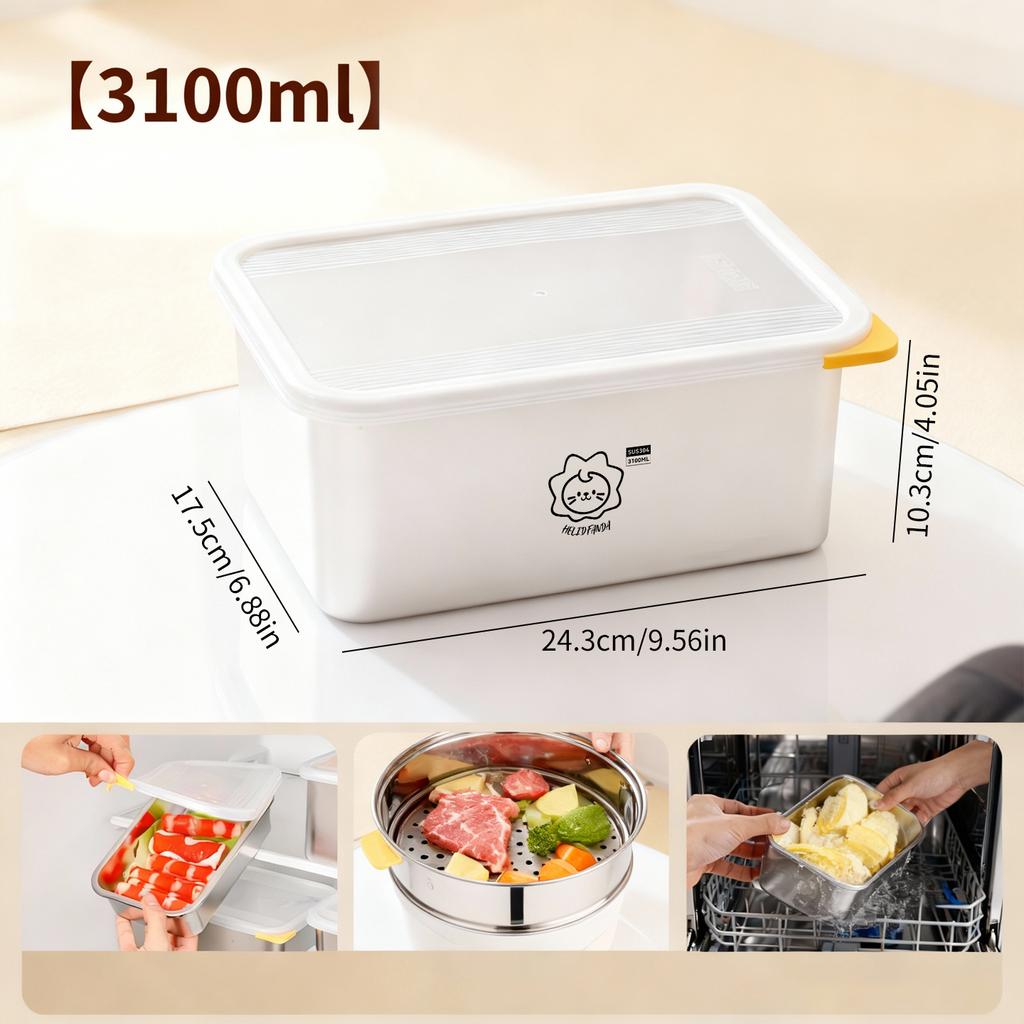 Large Capacity Food Container Sealed 304 Stainless Steel Fresh-keeping Box Fruit Vegetable Meat Storage Box Oven & Frozen Safe