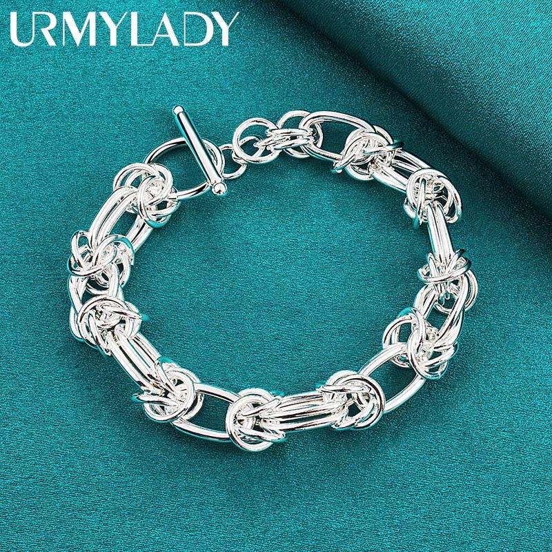 Браслет-цепочка из стерлингового серебра 925 пробы с двойным кольцом для женщин, модные очаровательные ювелирные изделия для свадебной вечеринки