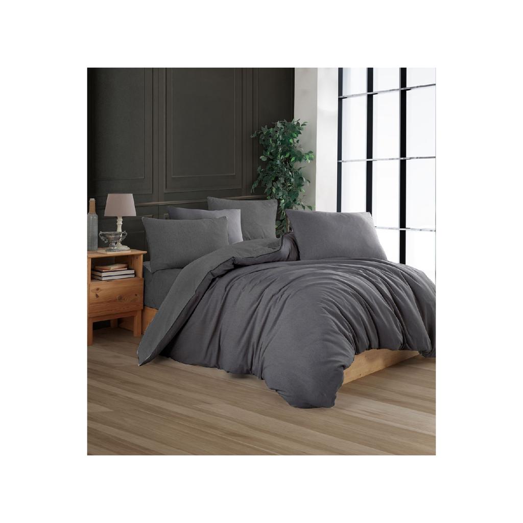 Двойной комплект пододеяльников с простынями | Антрацитовый черный | хлопок