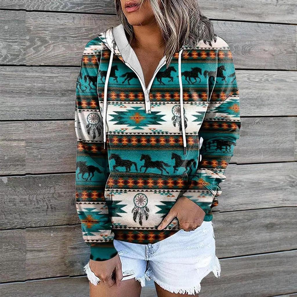 Hot Selling Women's Clothing Autumn And Winter New Ethnic Tribal Hooded Sweater Coat Women Outwear Top