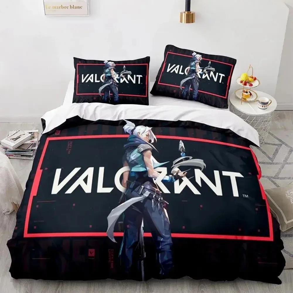 Игровой комплект постельного белья Valorant Neon для мальчиков и девочек, размер Твин/Полуторный, Квин/Двуспальный, пододеяльник, наволочка, кровать, дети, взрослые, мода, домашний текстиль, на заказ