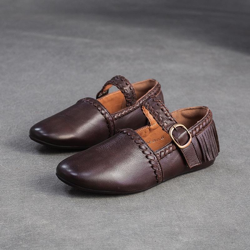 Мода GKTINOO Натуральная кожа Однотонная Пряжка для ремня Женская обувь 2025 Осень Новинка Ретро Универсальная Кисточка Круглый носок Мягкая подошва Балетки