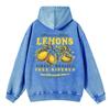 Autumn Winter Womans Washed Hoodie Premium Fresh Lemons Printing Sweatshirt Retro Oversize Cotton Clothes