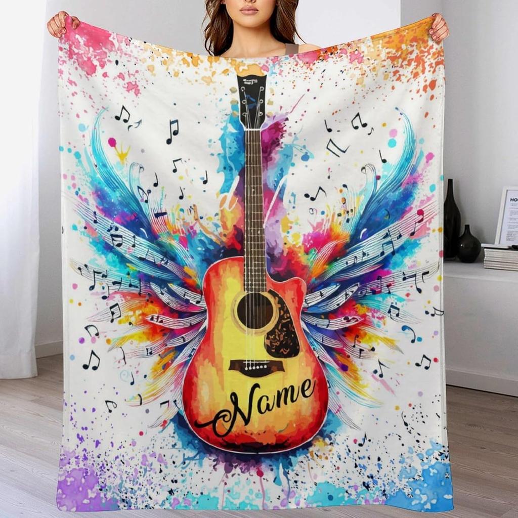Personalized Music Lovers Throw Blanket Custom Name Design Soft Flannel Blanket for Couch Bed Perfect Gift for Her