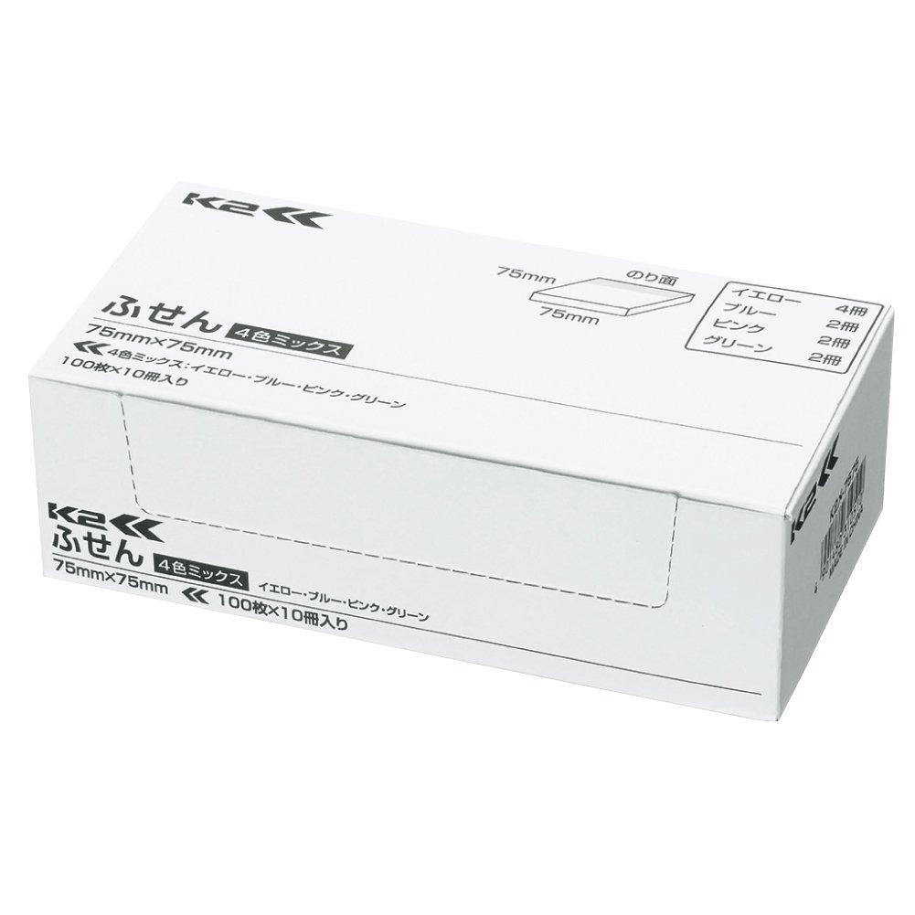 Kokuyo Super Economy Sticky Notes Square 75mm x 75mm 100 Sheets 10 Books 4-Color Mix K2-ME-7575
