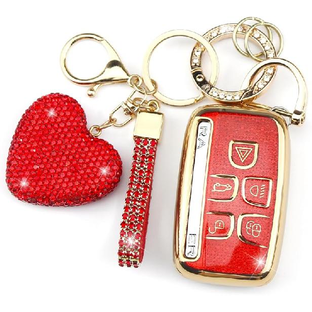 Key Fob Cover with Keychain Fit for Land Rover Car Key Holder Compatible with Range Rover Evoque Sport Velar Land Rover Discovery Jaguar F-Pace