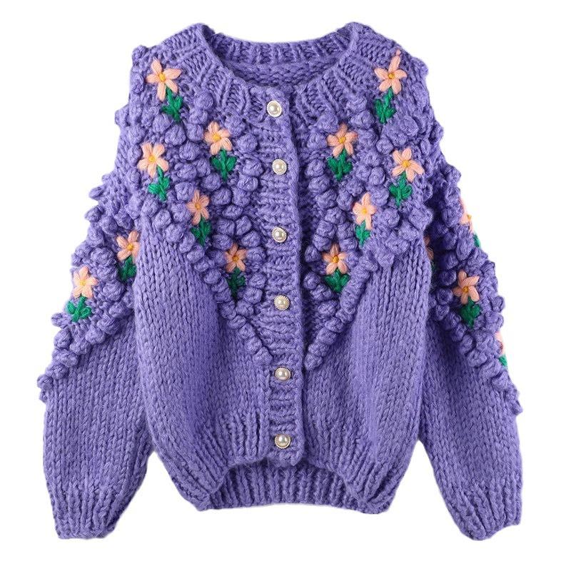 2023 Handmade Three-Dimensional Rose Pearl Button Cardigan for Women