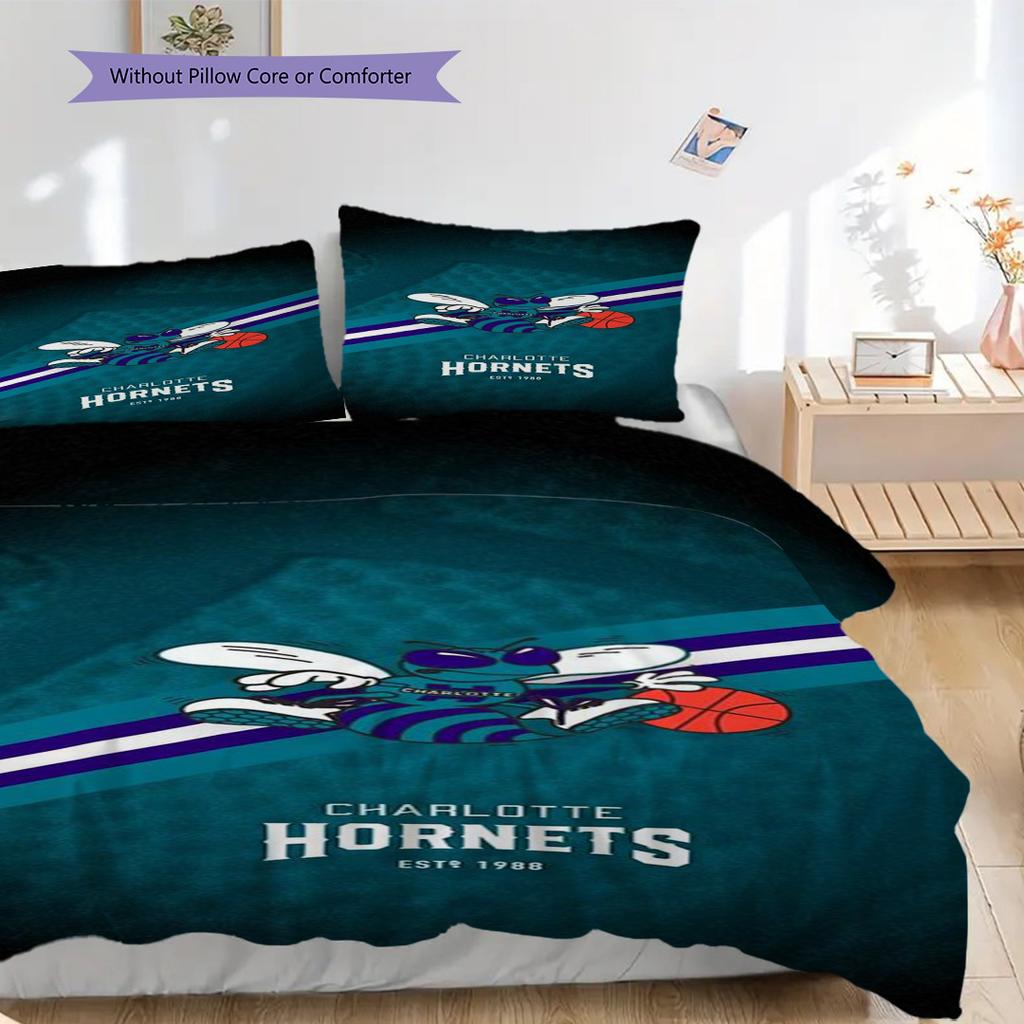 Charlotte Hornets Dynamic Basketball Spirit Three-piece set(1 * duvet cover + 2 * pillowcase, without core)Christmas birthday gift