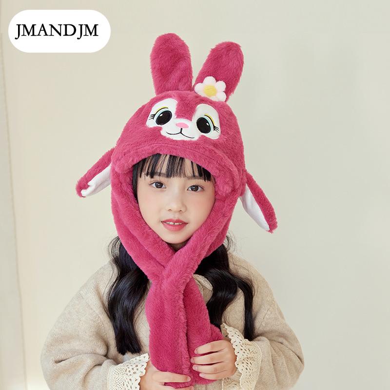 Детские шапки, двигающиеся ушки, шарфы с мультяшными кроликами, универсальные шапки, для мальчиков и девочек, зимние защитные наушники, пуловеры.