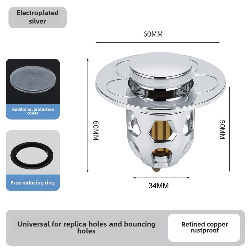 Универсальный латунный всплывающий сливной клапан для раковины, герметичный