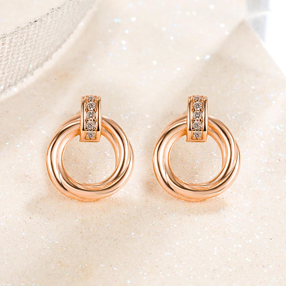 Fashion Matching French Geometric Micro Zircon-Encrusted Stud Earrings Exquisite Small Hollow-out Ring Earrings Women's Simple High-End Sense