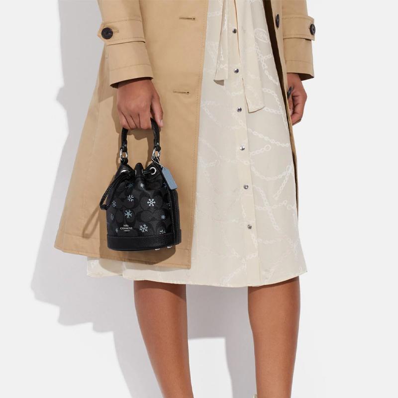 New COACH Dempsey Artificial Leather With Cow Leather Bucket Bag, Handbag, Shoulder Bag, Crossbody Bag Mini Women's Black CE587-SVV2W