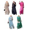 Women's Casual Two Piece Chiffon Set Plus Size Mother of Bride Dressy Suit Crew Neck Top Wide Leg Pant Flowy Wedding Guest Outfit