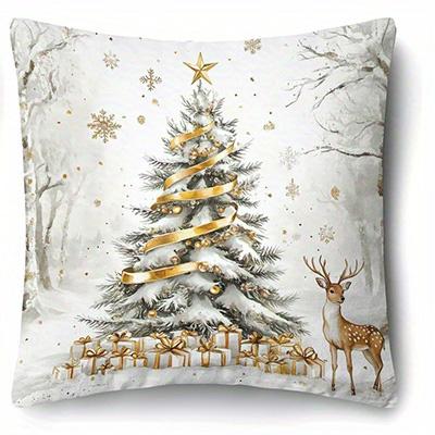 Home Decor Christmas Deer & Snowman Pattern Cushion Covers Pattern Cushion Cover Suitable For Sofa Bedroom Car Pillow Cover