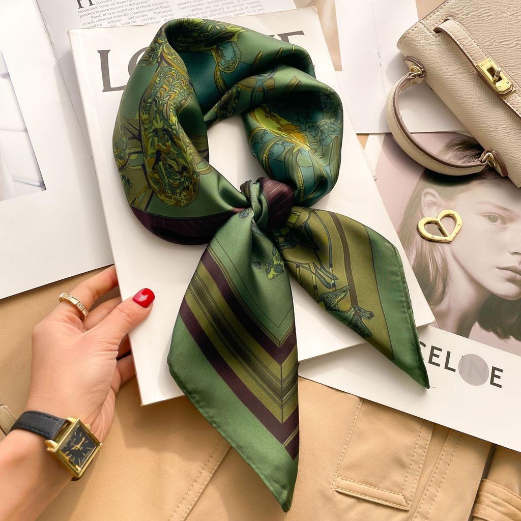 2025 Luxury Fashion Print 70*70cm Silk Square Scarf Women Soft Satin Hairband Neckerchief Tie Female Headband Foulard Bag Ribbon