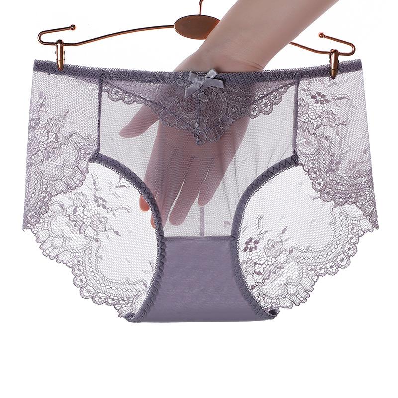 Сексуальное кружевное нижнее белье для женщин больших размеров, бесшовные сетчатые хлопковые трусики с треугольными чашечками на средней талии