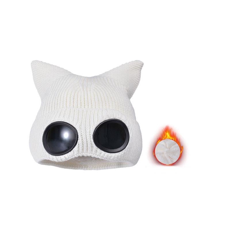 Autumn Winter Windproof Glasses Cap Women's Velvet Warm Knitted Hat Outdoor Ski Ear Protection Cap