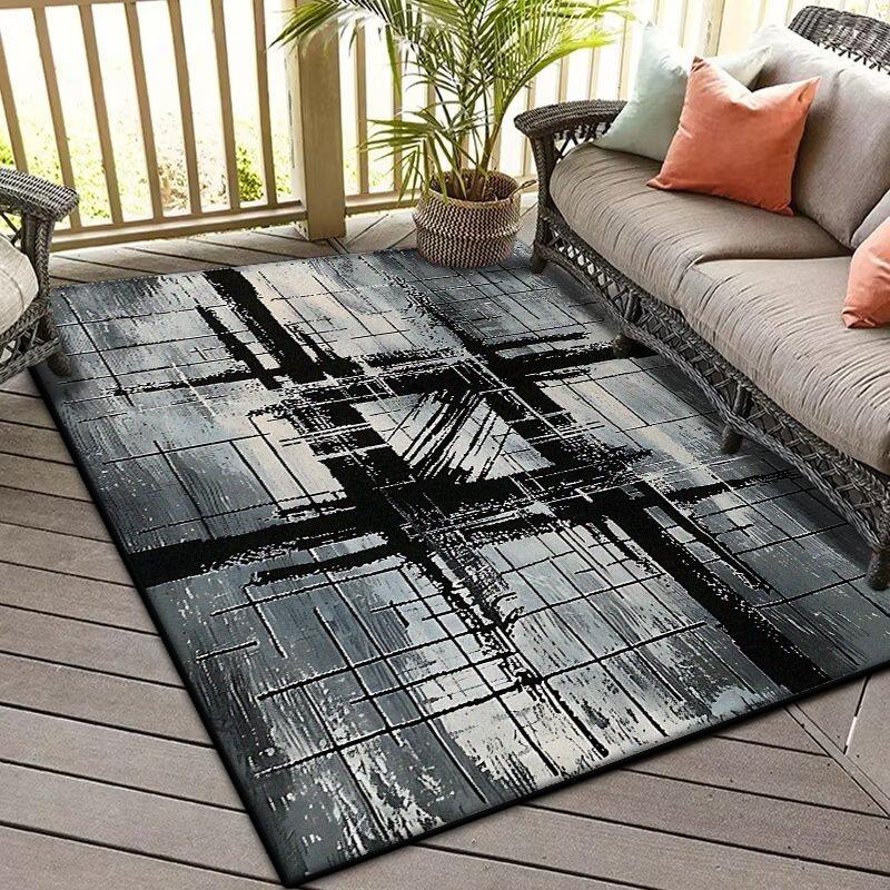 Современный геометрический коврик для балкона, абстрактное украшение для дома, нескользящий ковер для гостиной, ковер для спальни, ковер для лаунжа, дивана, легко чистящиеся напольные коврики
