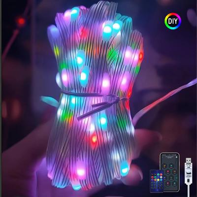Bluetooth Приложение DIY Светодиодная Гирлянда Роса RGB IC Водонепроницаемая Адресуемая Цвет Мечты Гирлянда Рождественская Вечеринка Декор Лампа USB 5M-20M