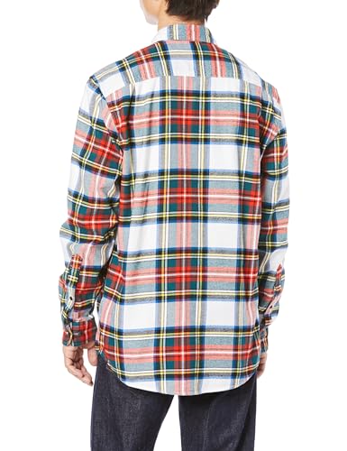 Мужская фланелевая рубашка с длинным рукавом Amazon Essentials, бело-красная, клетка тартан, размер S